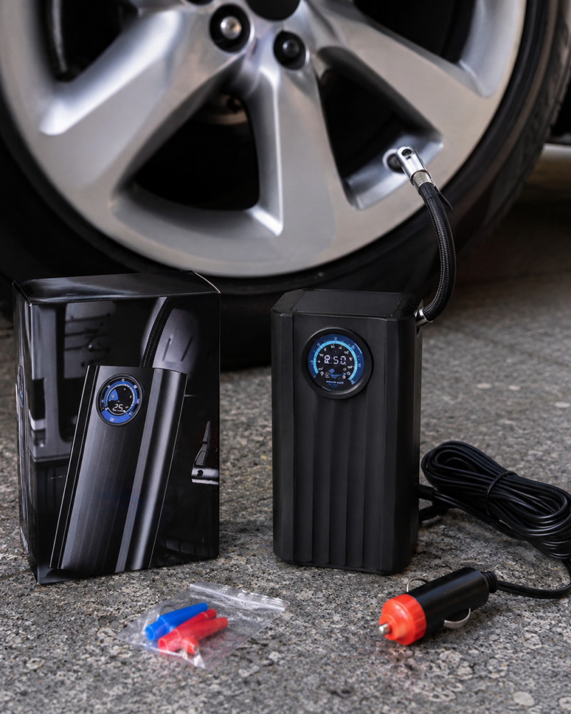 Inflador de Llanta Portátil para Auto con Conector de Cigarrera 12V